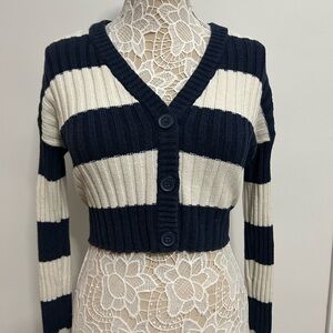 American Eagle Outfitters Navy and Cream Striped Cardigan